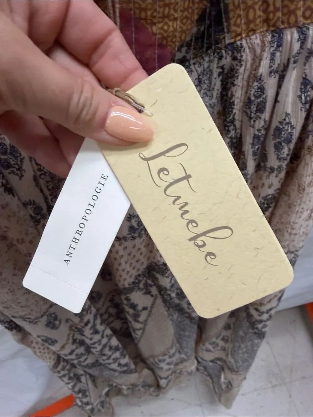 Anthropologie Cream Maxi Dress with Pink & Mustard Smocked Waist - Picture 6 of 7